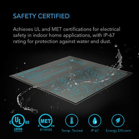 AC Infinity SUNCORE S3 UL MET certifications displayed to reassure electrical safety in grow rooms