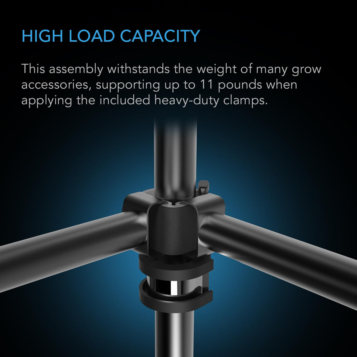 AC Infinity magnetic light mounting on bars enables inter-canopy lighting.