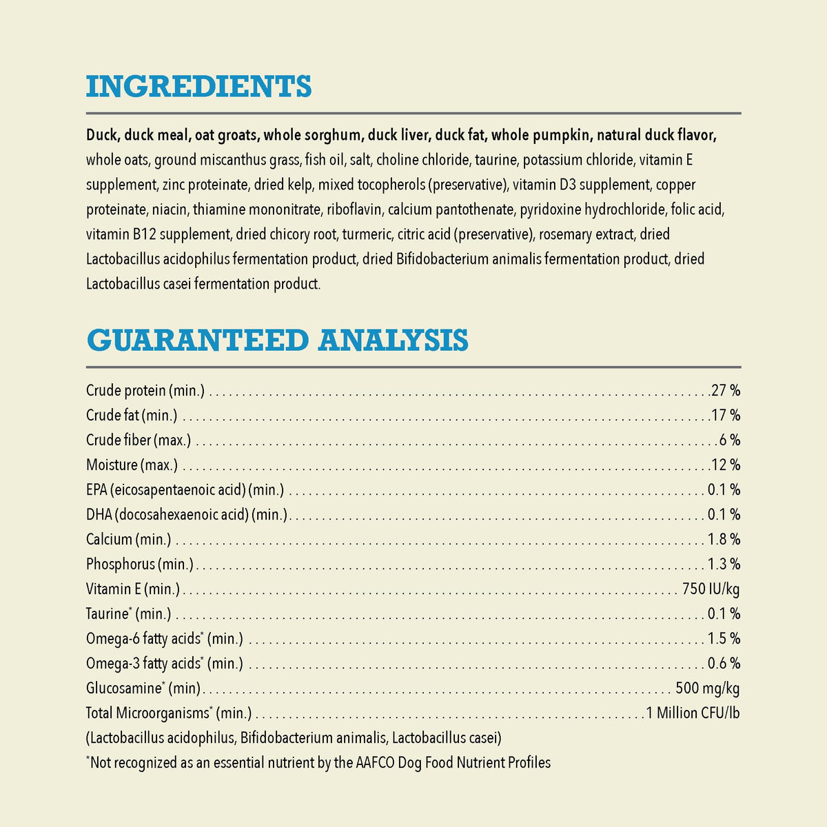 Grain and fruit components in ACANA Duck & Pumpkin formula