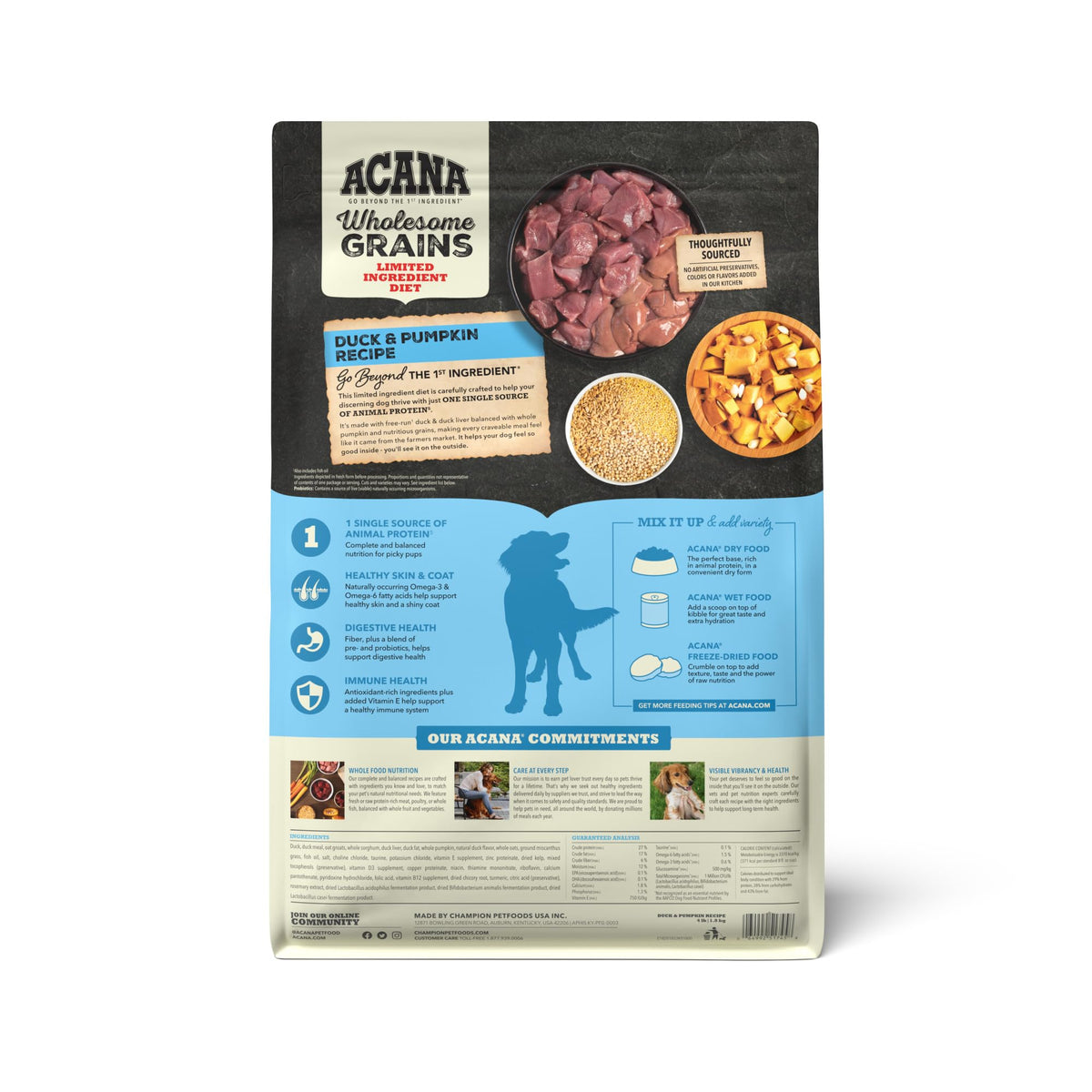 Closeup of ACANA duck and pumpkin kibble texture