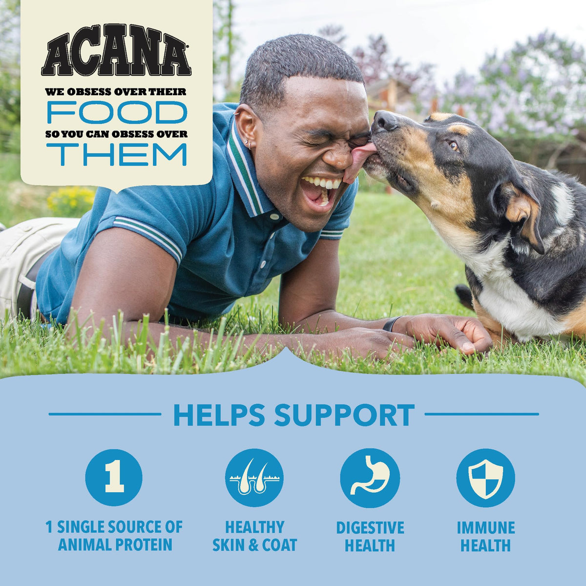 Serving bowl with ACANA Wholesome Grains Duck & Pumpkin dry dog food
