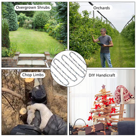 AccEncyc garden-ready chain for trimming overgrowth and pruning small branches with a cordless saw.