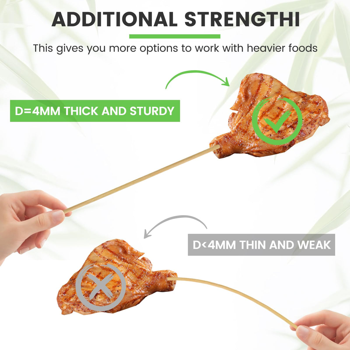 Accesfire heavy-duty bamboo skewers resist bending for heavier foods