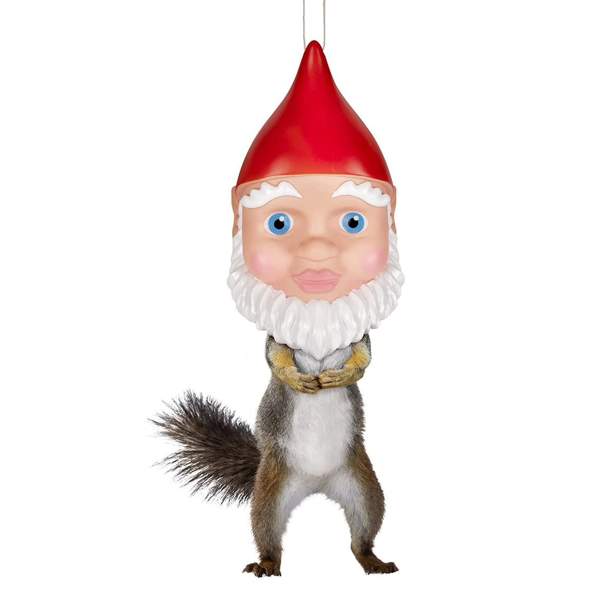 Accoutrements Archie McPhee gnome-squirrel-feeder hangs outdoors for whimsical garden humor