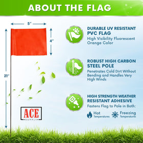 ACE Supply orange yard flag on sturdy stake for clear lawn boundaries.