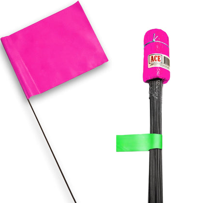 ACE Supply pink marking flags for 100-pack on lush lawn for high visibility