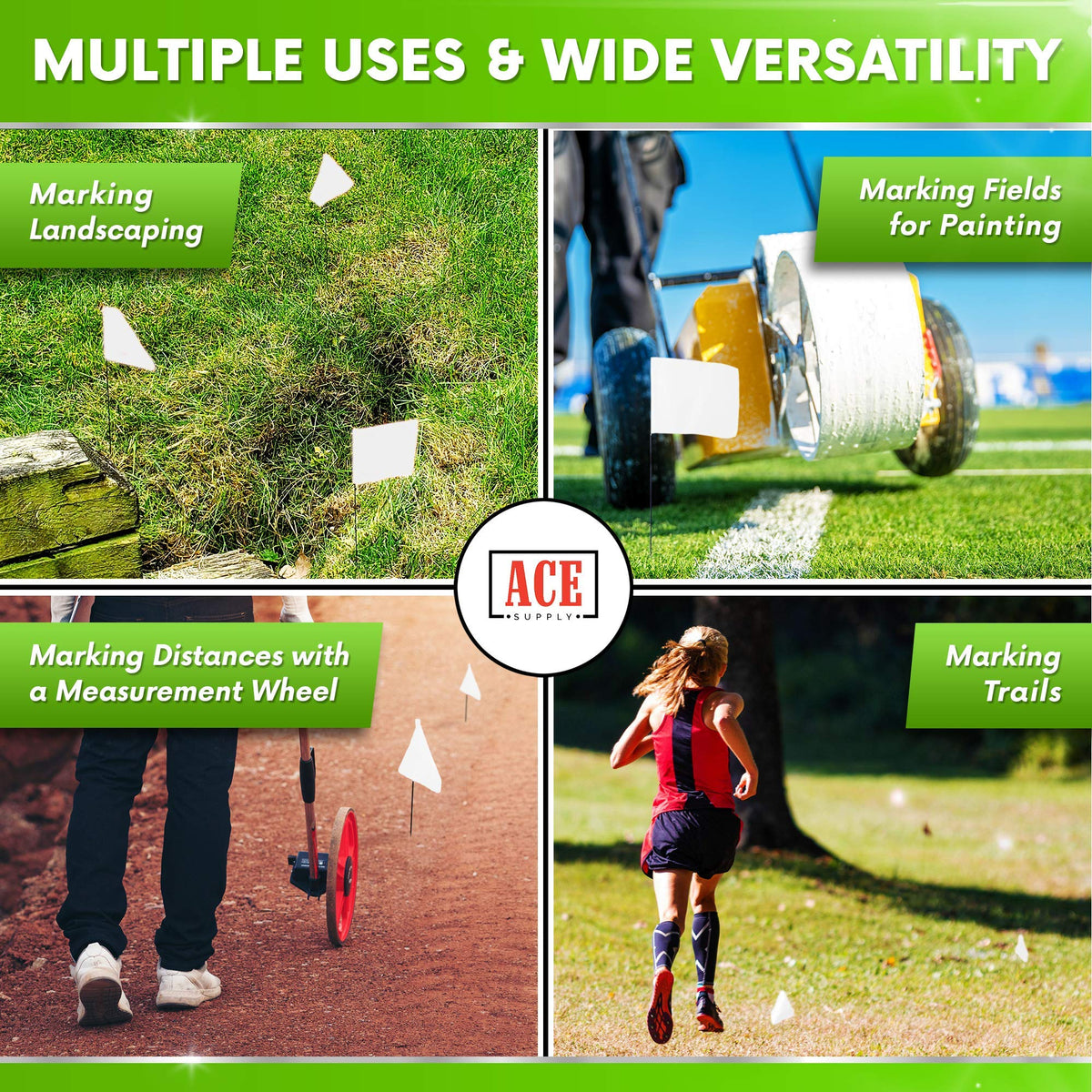 ACE Supply durable steel-stem markers stay upright in wind and weather.