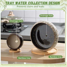Acellegic bamboo trays pairing with ceramic pots adds natural texture