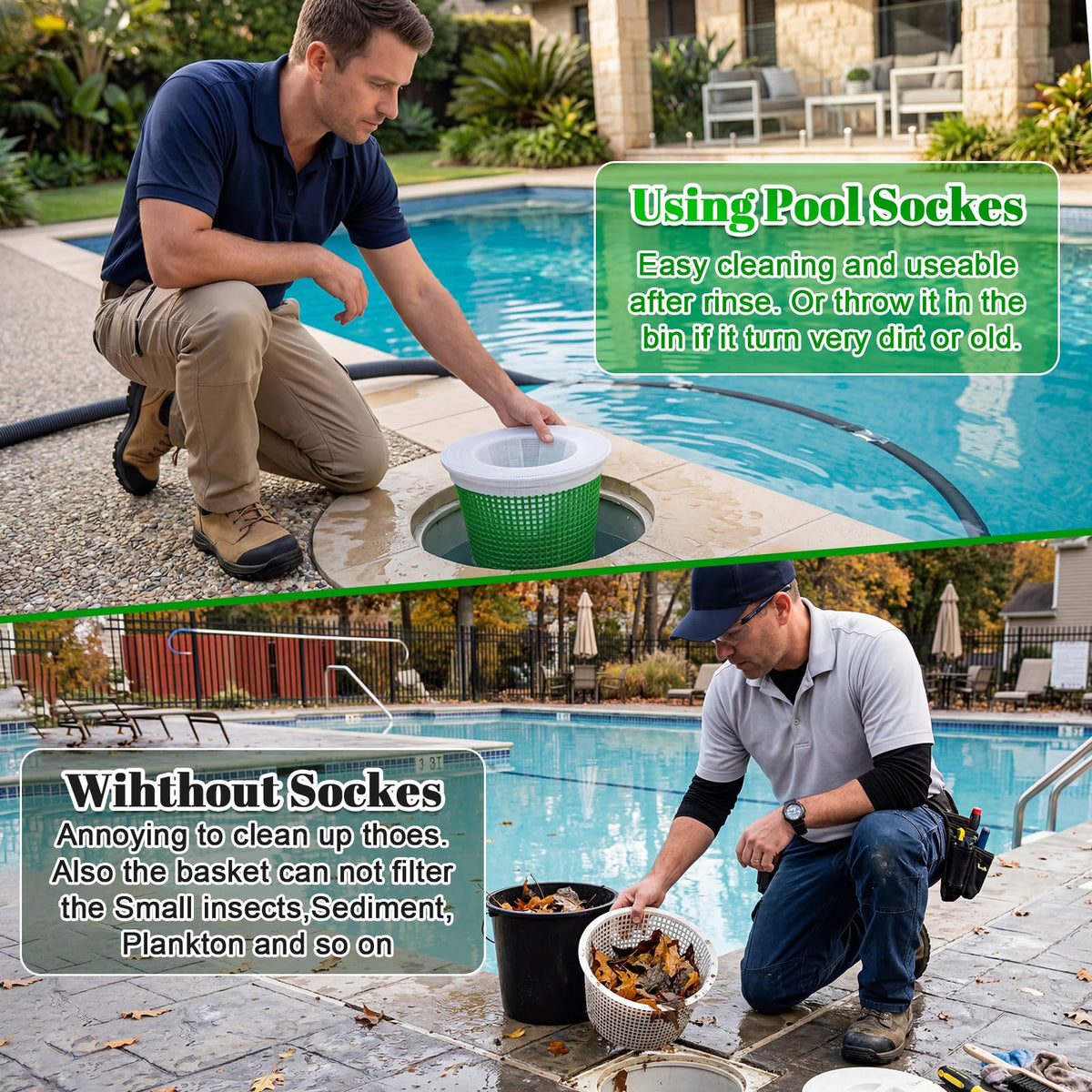 Acellegic filter socks protect pumps by catching debris.
