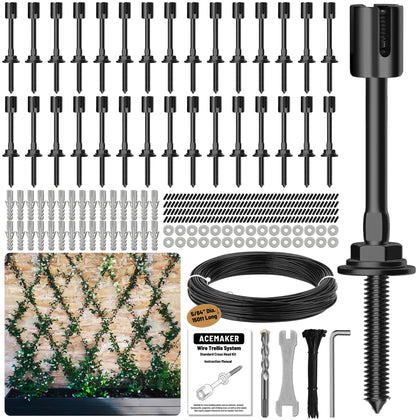 Acemaker 30-Set wall trellis installation close-up with black standoffs
