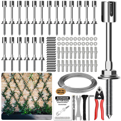 Acemaker wire trellis wall kit shown in a diamond layout supporting climbing plants