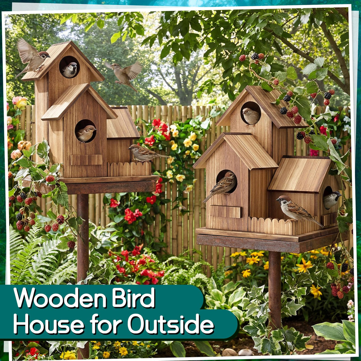 AceOrbit 3-compartment bird house setup suitable for multiple species in a yard.