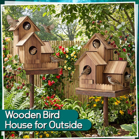 AceOrbit 3-compartment bird house setup suitable for multiple species in a yard.