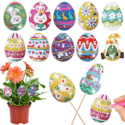 AceOrbit Easter diamond art kit stakes ready for garden display.