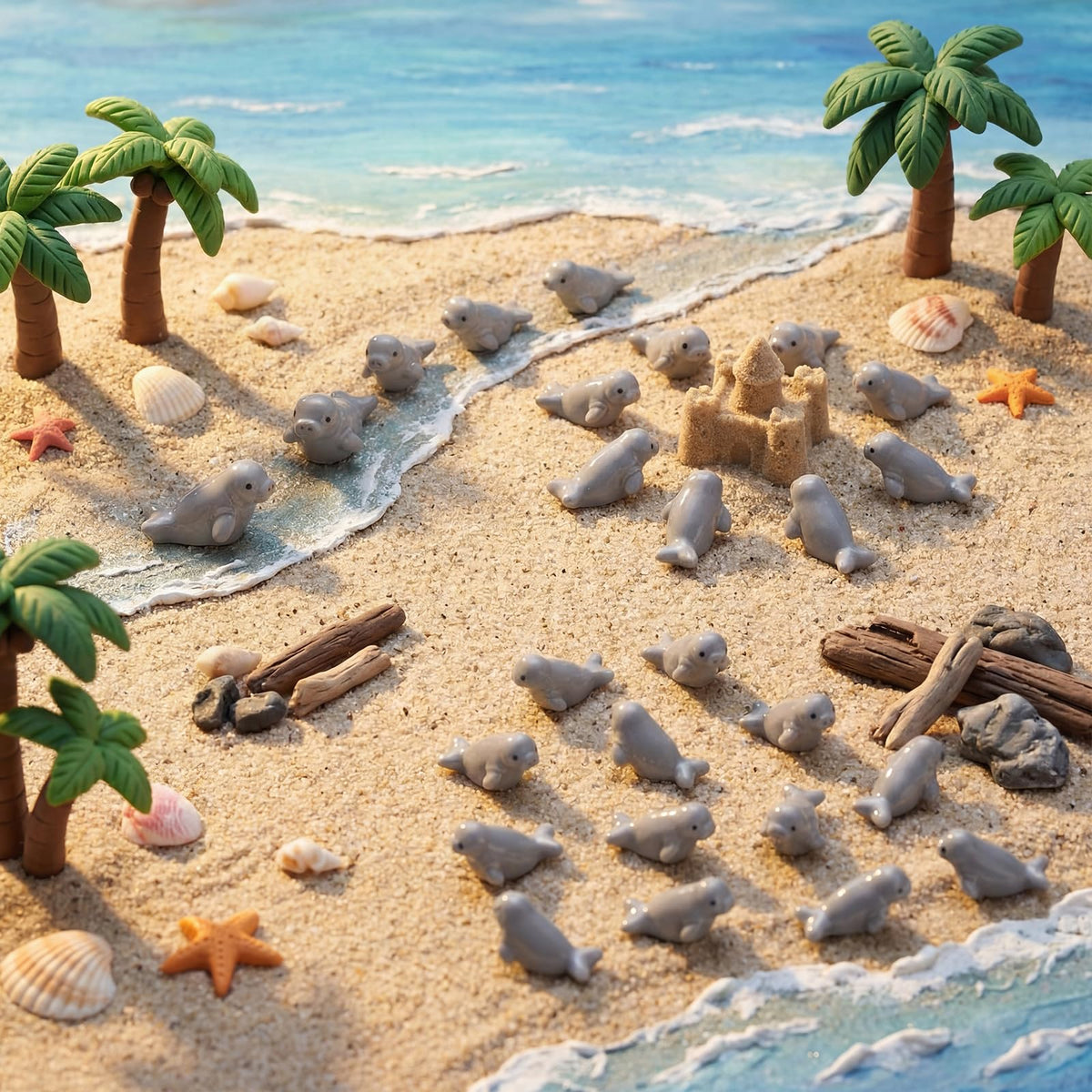 AceOrbit ocean-themed desk decor with tiny manatees