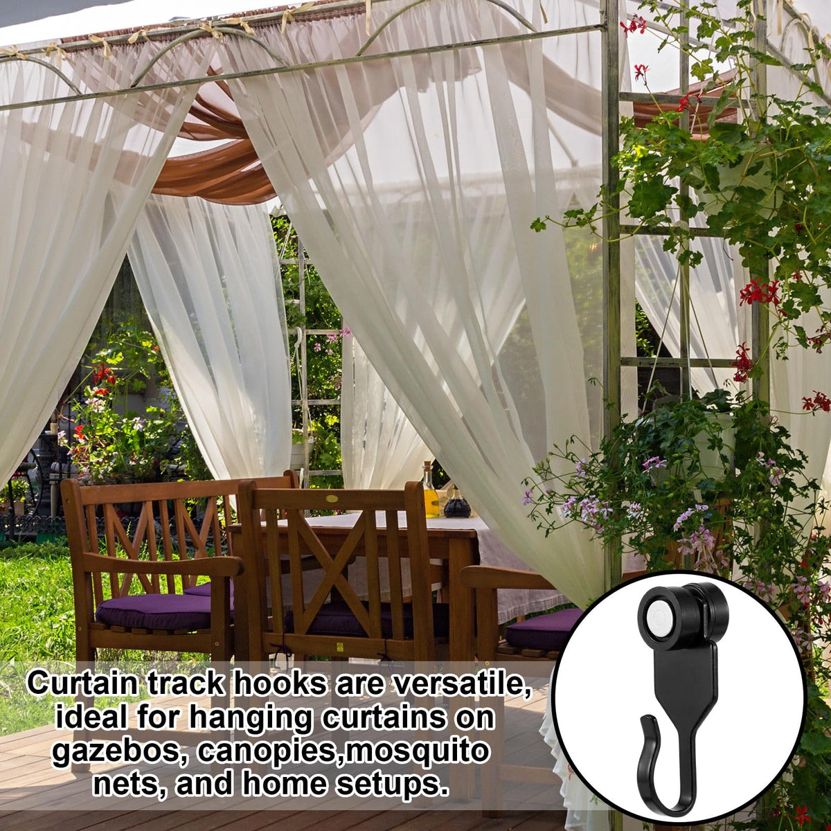 AceOrbit outdoor curtain hardware suitable for gazebos, balconies, and awnings.