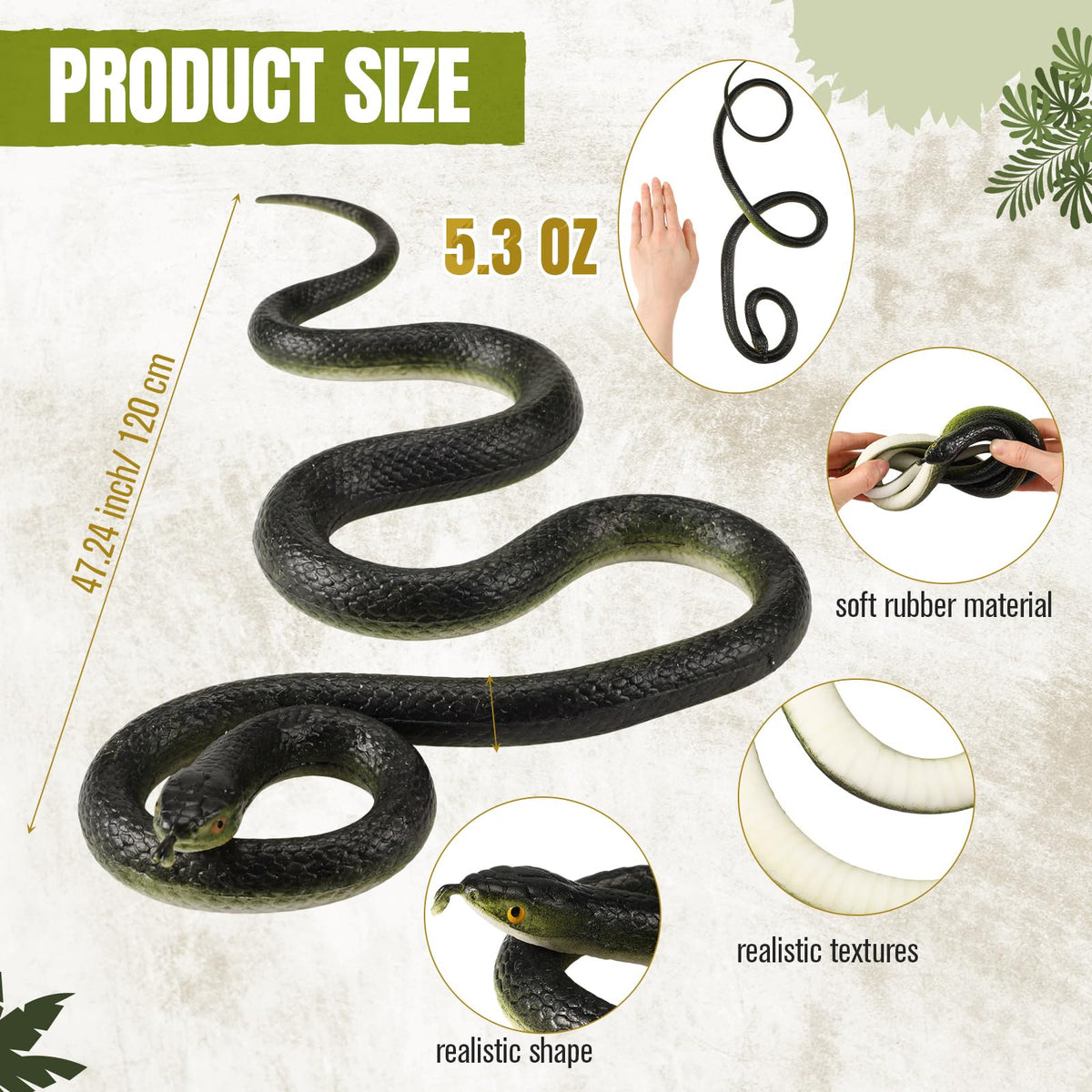 AceOrbit rubber snake black-blue protects the yard from pests.