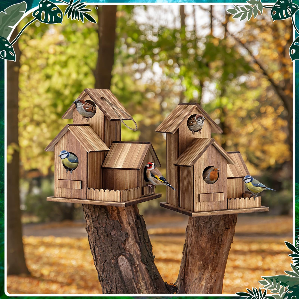 AceOrbit rustic wooden bird house enhances garden decor while providing shelter.