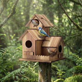 AceOrbit two-pack of wooden bird houses for versatile outdoor placement.