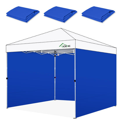 Acepic blue canopy sidewall front view with a 3-piece set for 10x10 canopies.