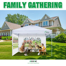 Acepic sidewalls with windows offer outdoor ambiance inside sheltered space.