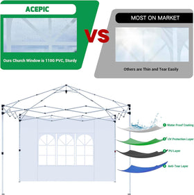 Acepic sidewalls mounted on a pop-up tent for a sheltered space.