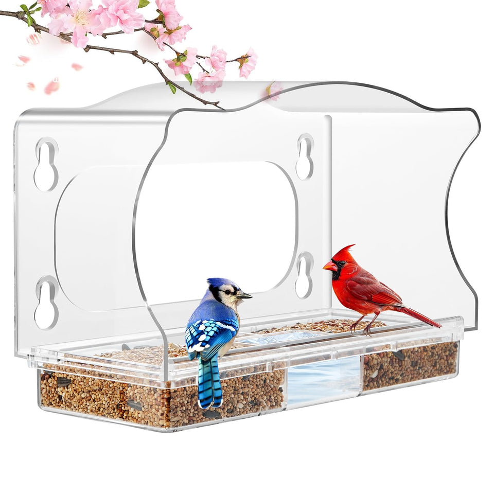ACEROMT clear window bird feeder with four strong suction cups for secure mounting