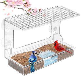 ACEROMT clear window bird feeder with strong suction cups for secure outdoor viewing