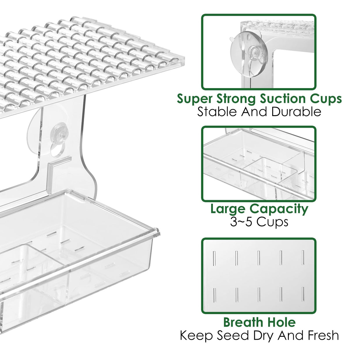 ACEROMT window feeder drainage tray keeps seeds dry and fresh