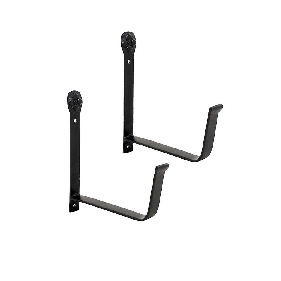 Achla Designs SFB-01 window flower box bracket supports a 6-inch planter outdoors.