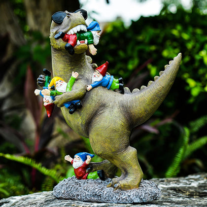 ACHYHAVIN garden gnome-dino statue with sunglasses adds playful curb appeal.