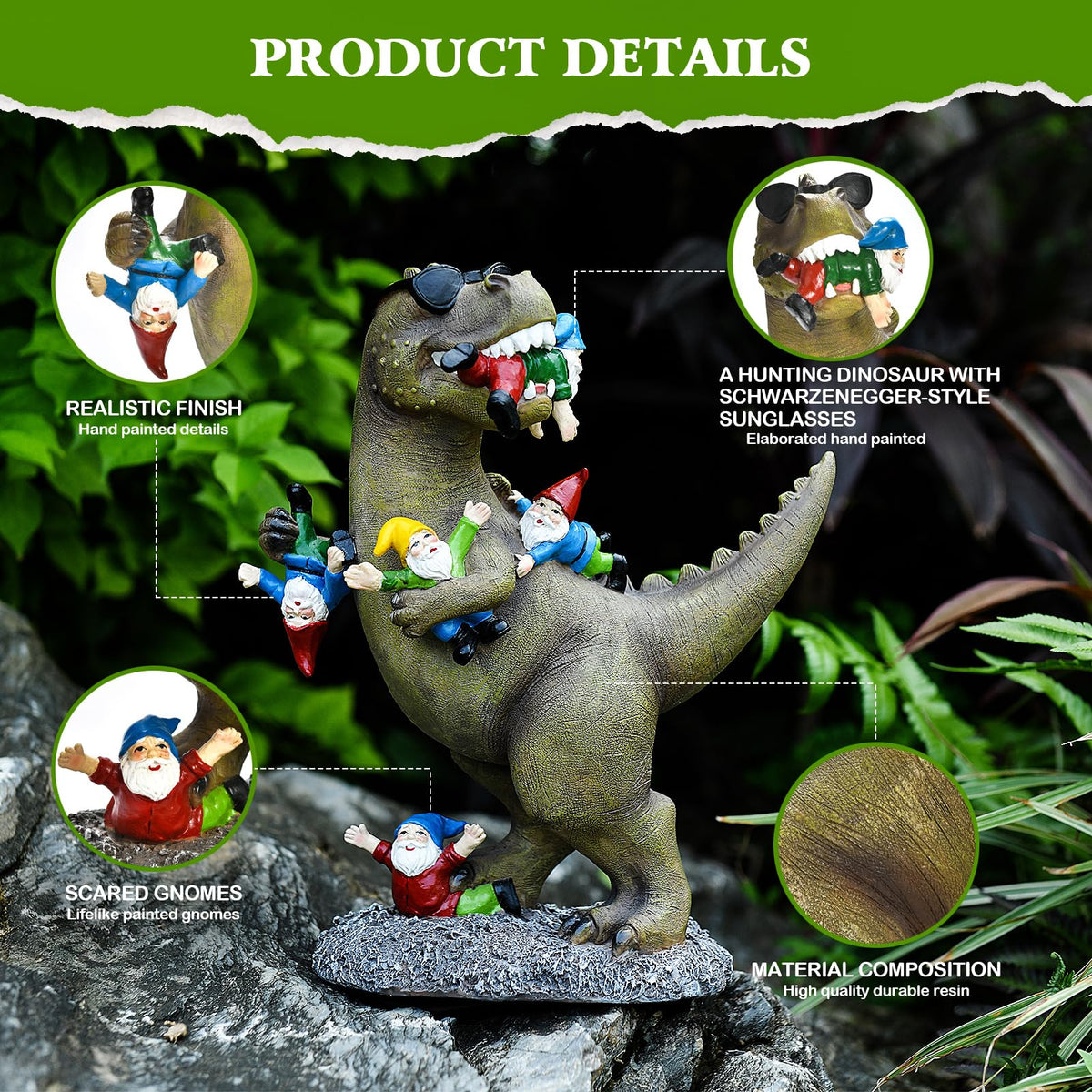 ACHYHAVIN outdoor dinosaur garden statue with vibrant hand-painted finish for charm.