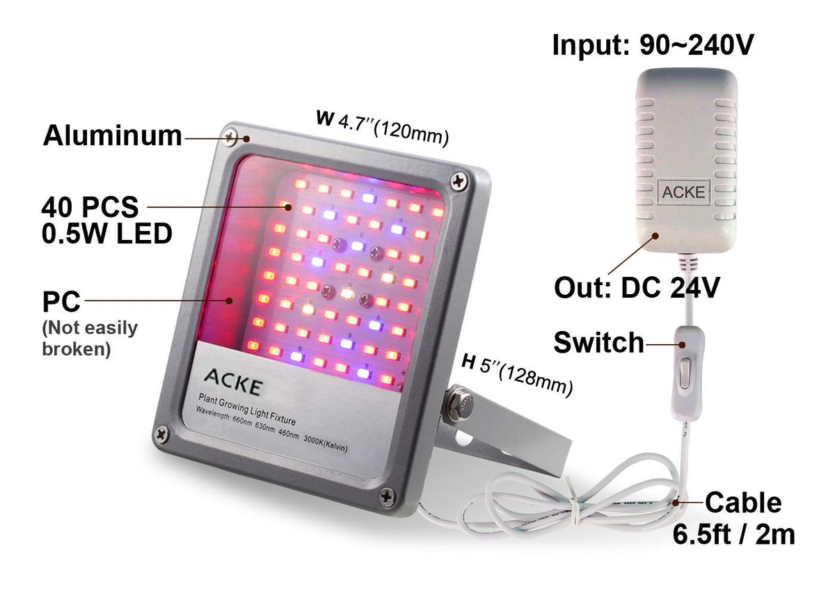 ACKE LED grow light with 2700K white glow for plant warmth