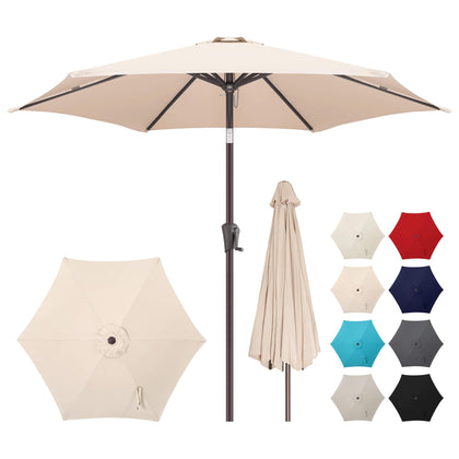 AckMizz 7.5ft outdoor umbrella top view provides shade and style for beige patio spaces