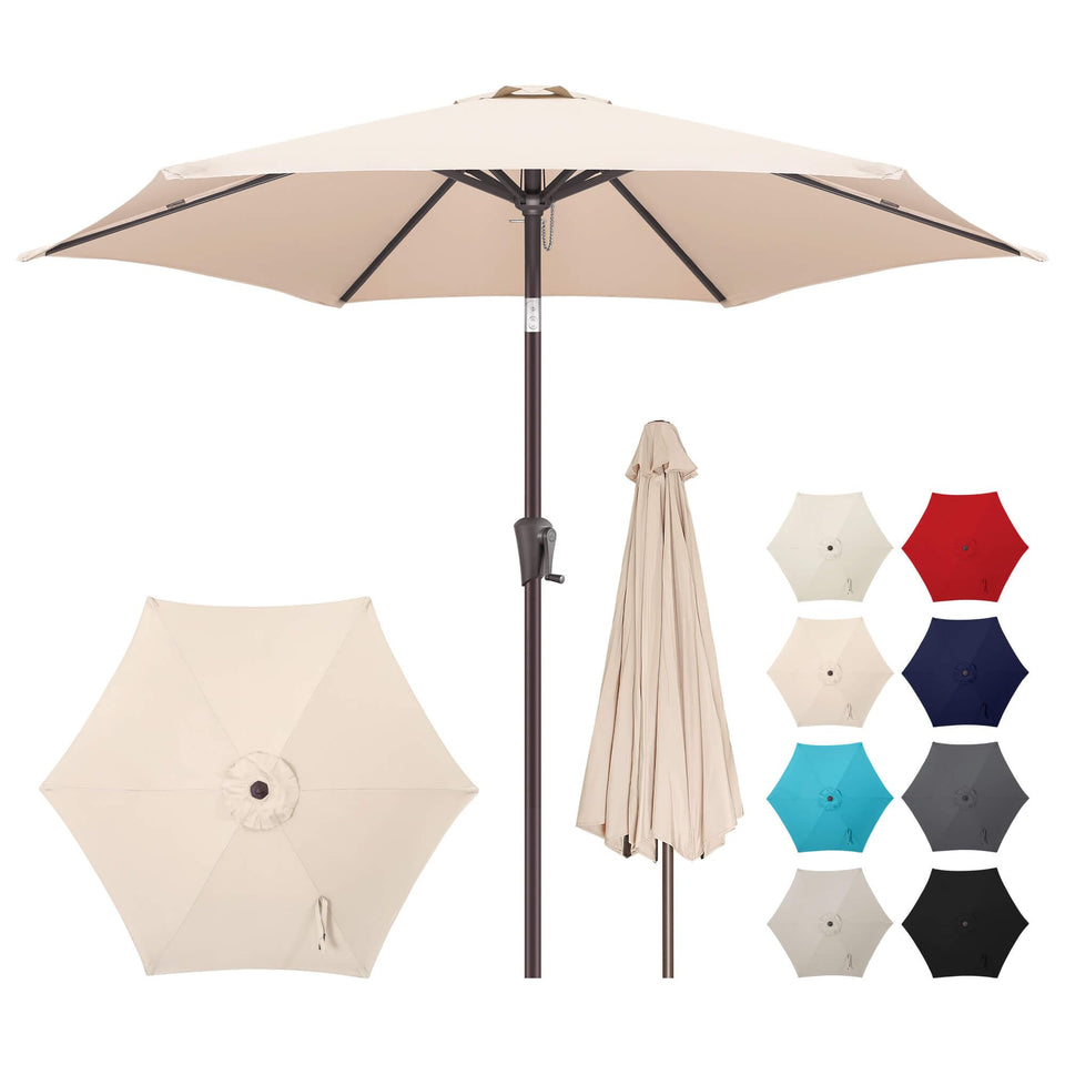 AckMizz 7.5ft outdoor umbrella top view provides shade and style for beige patio spaces
