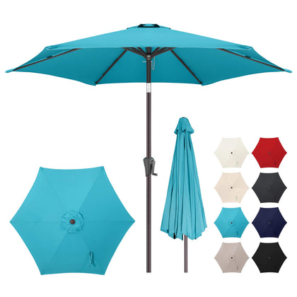 AckMizz 7.5ft aqua blue umbrella top view provides broad shade for patio dining