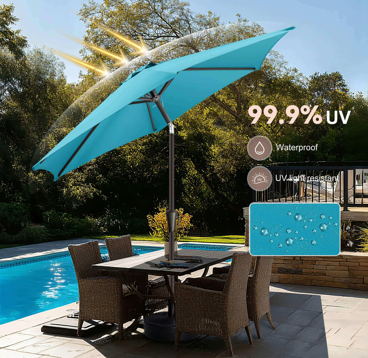 AckMizz aqua blue tilt button adjusts shade direction from seating area