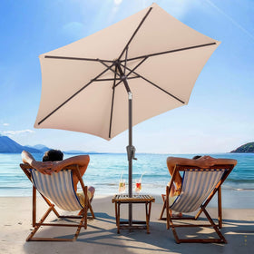 AckMizz patio umbrella crank operation enables quick shade at outdoor meals