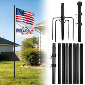 Acostop 12.5ft flag pole ready for two flags in a residential yard