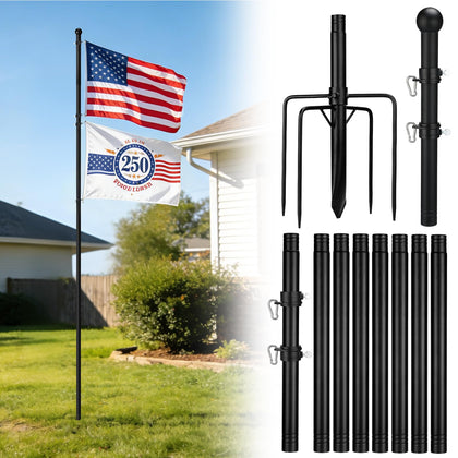 Acostop 12.5ft flag pole ready for two flags in a residential yard