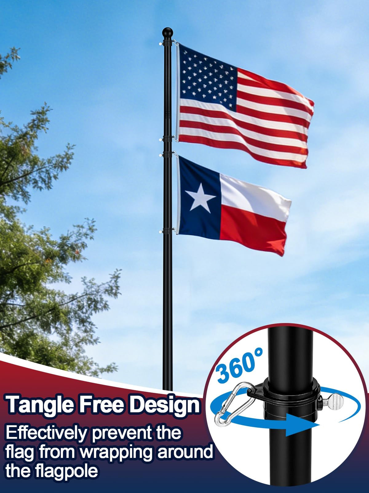 Acostop 360-degree rotation rings allow untangled flag movement