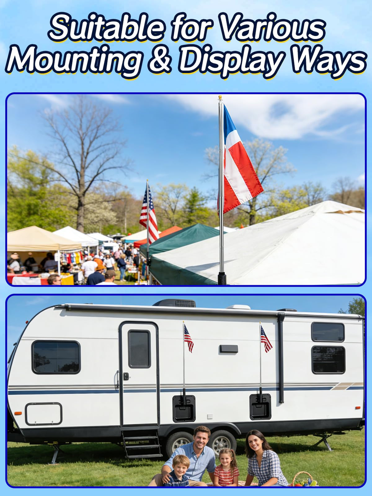 Acostop eight aluminum clips securing lightweight flags securely