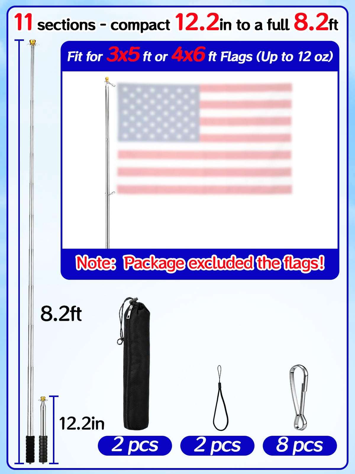 Acostop multi‑purpose flag pole suited for parades and outdoor activities