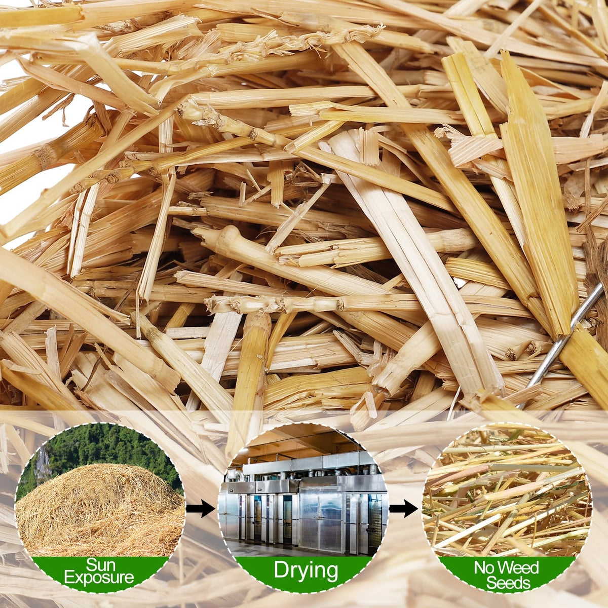 Acostop vacuum-packed straw stays clean and odor-free for safe animal and plant use.