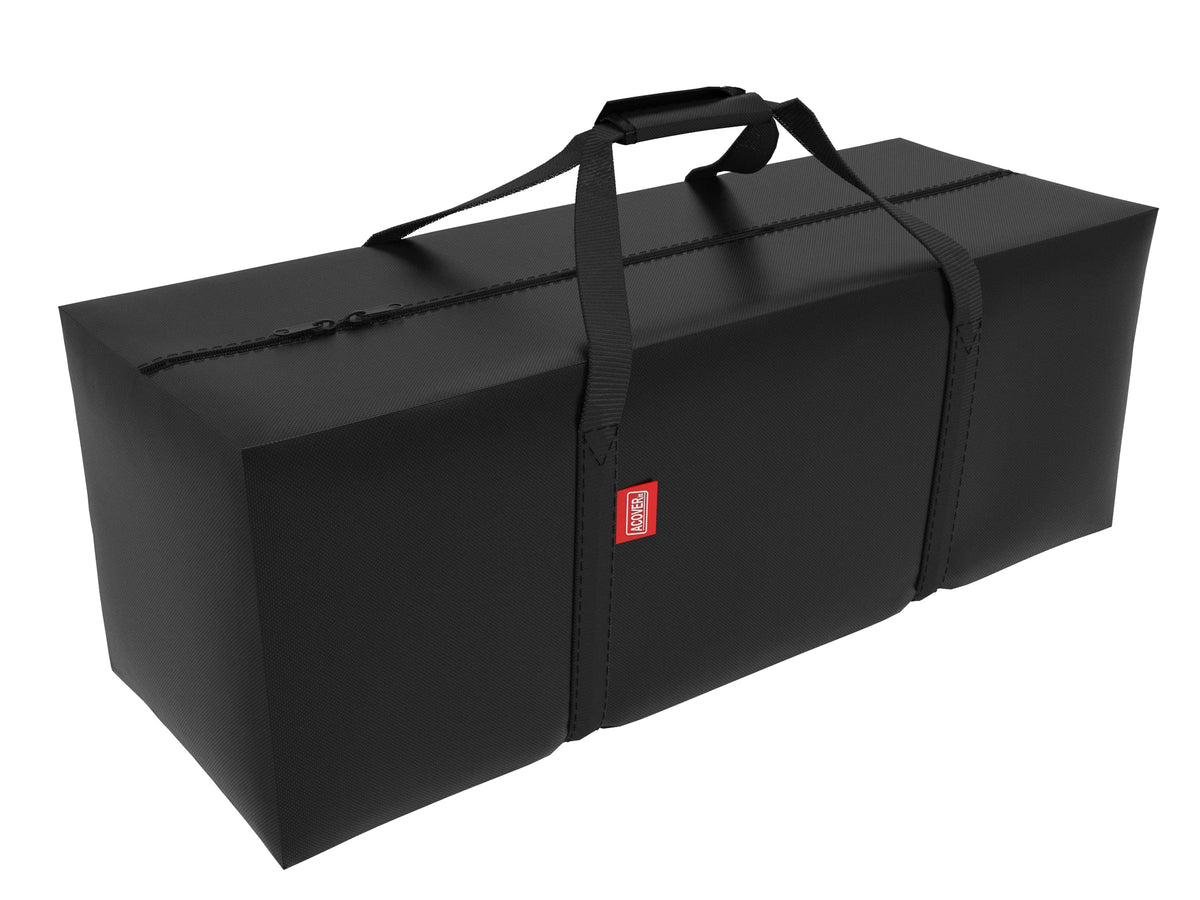 ACOVERITT outdoor cushion storage bag showing interior capacity for cushions up to 50x13x20 inches.