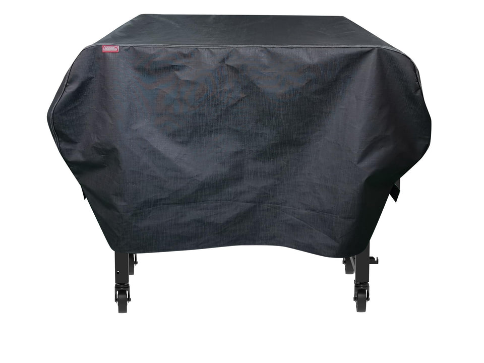 Acoveritt RPET cover on a flat griddle with hood and side shelf, weather protection