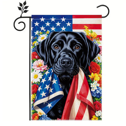 ActFirst patriotic Labrador flag with US flag scarf, ideal for front yard displays.