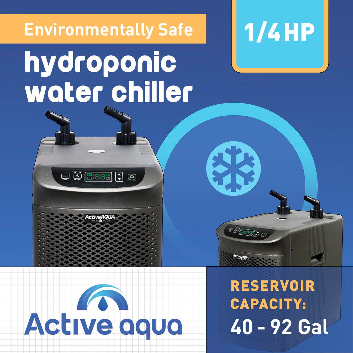 Active Aqua temperature control panel for precise setpoints.