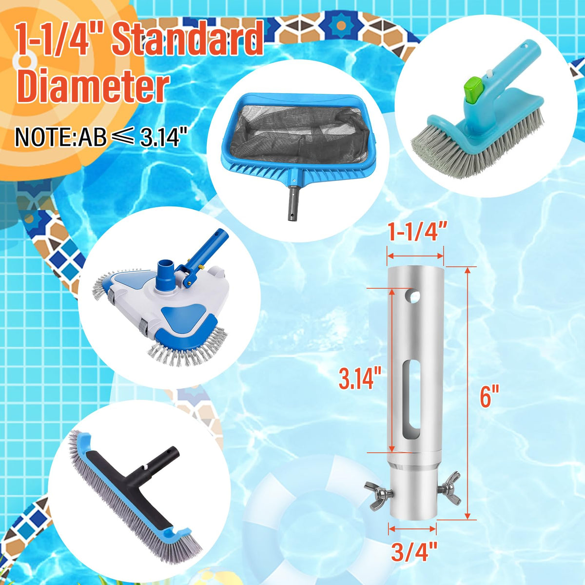 ACTREY pool pole showing four-stage locking for customizable reach.