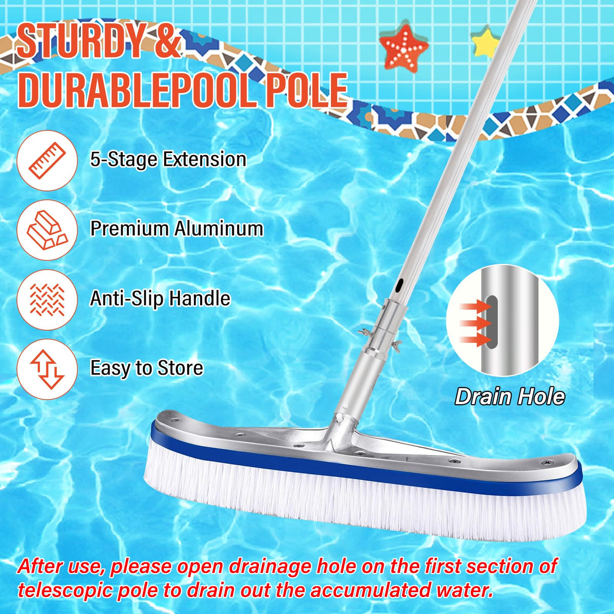 ACTREY pool pole with a non-slip foam grip for comfortable handling.